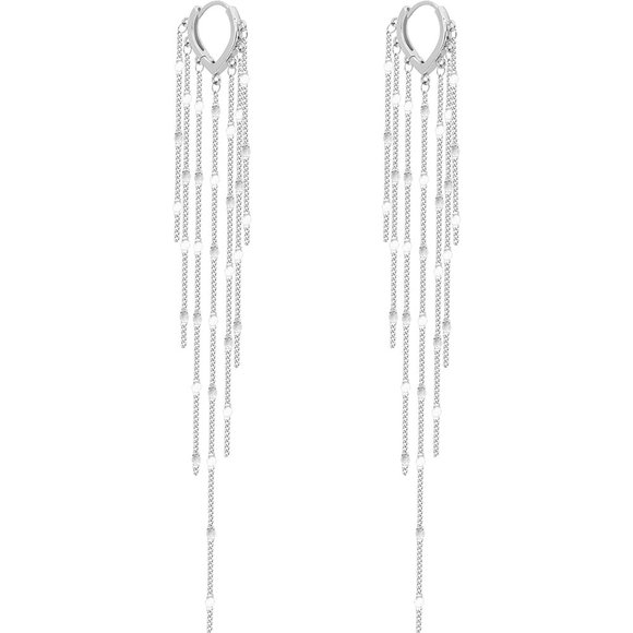 Long Tassel Chain Earrings for Women | 14K Gold Plated Rhineston Chandelier - Picture 2 of 6